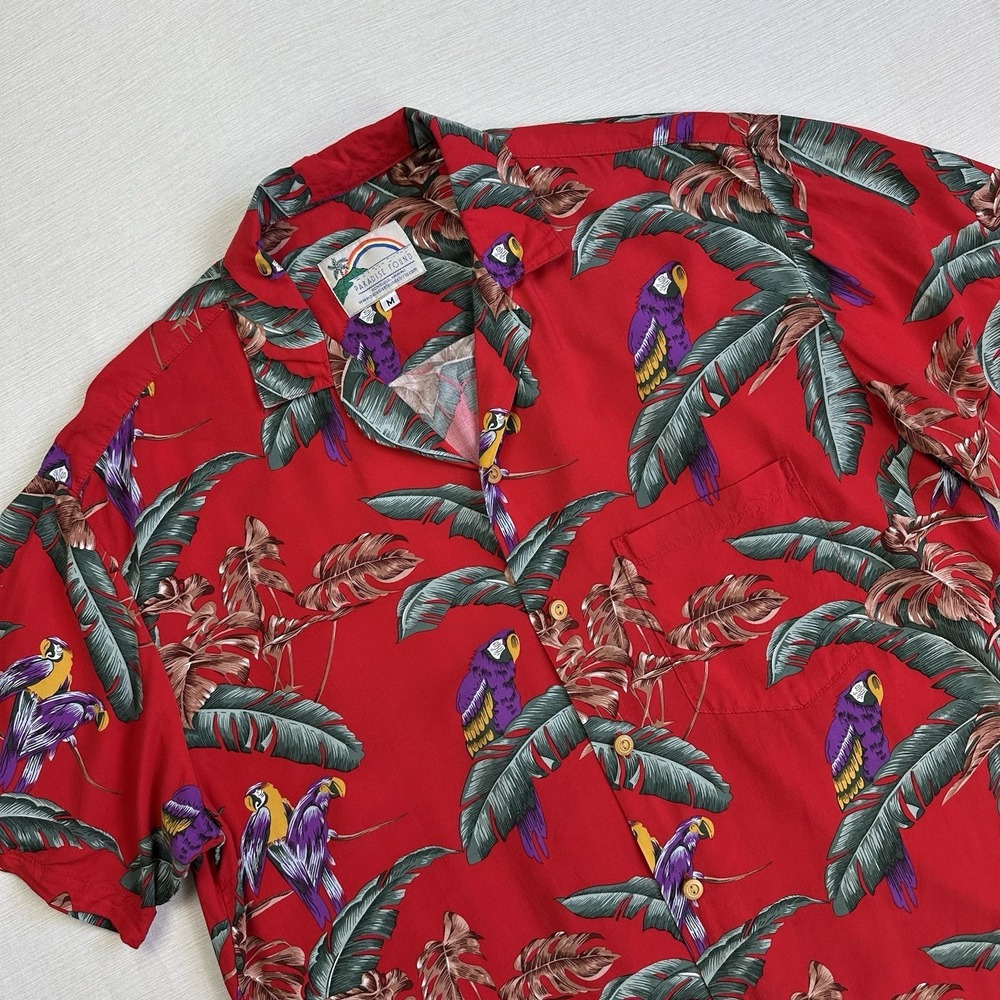 Vtg Paradise Found Hawaiian Magnum PI Tom Selleck Parrot Shirt Men M Red - Picture 2 of 8